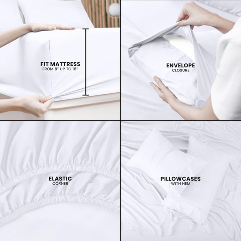 Utopia Bedding Queen Bed Sheets Set - 4 Piece Bedding - Brushed Microfiber - Shrinkage and Fade Resistant - Easy Care (Queen, White)