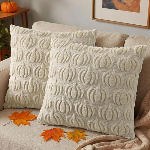 decorUhome Fall Beige Pumpkin Throw Pillow Covers 18x18 Set of 2