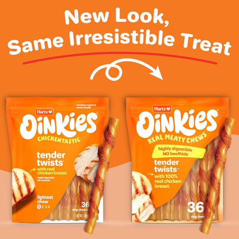 Hartz Oinkies Tender Twists with Real Chicken Breast Rawhide-Free Dog Treats, Highly Digestible Dog Chews, 72 Count (Pack of 6)