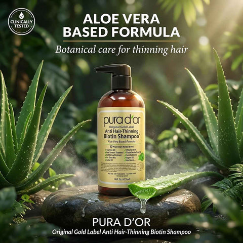 PURA D'OR Original Gold Label Anti-Hair Thinning Biotin Shampoo, 16oz | Fuller-Looking Volume, Clinically Tested, Saw Palmetto, Nettle, Aloe Vera Base, Men & Women, Sulfate-Free, Paraben-Free