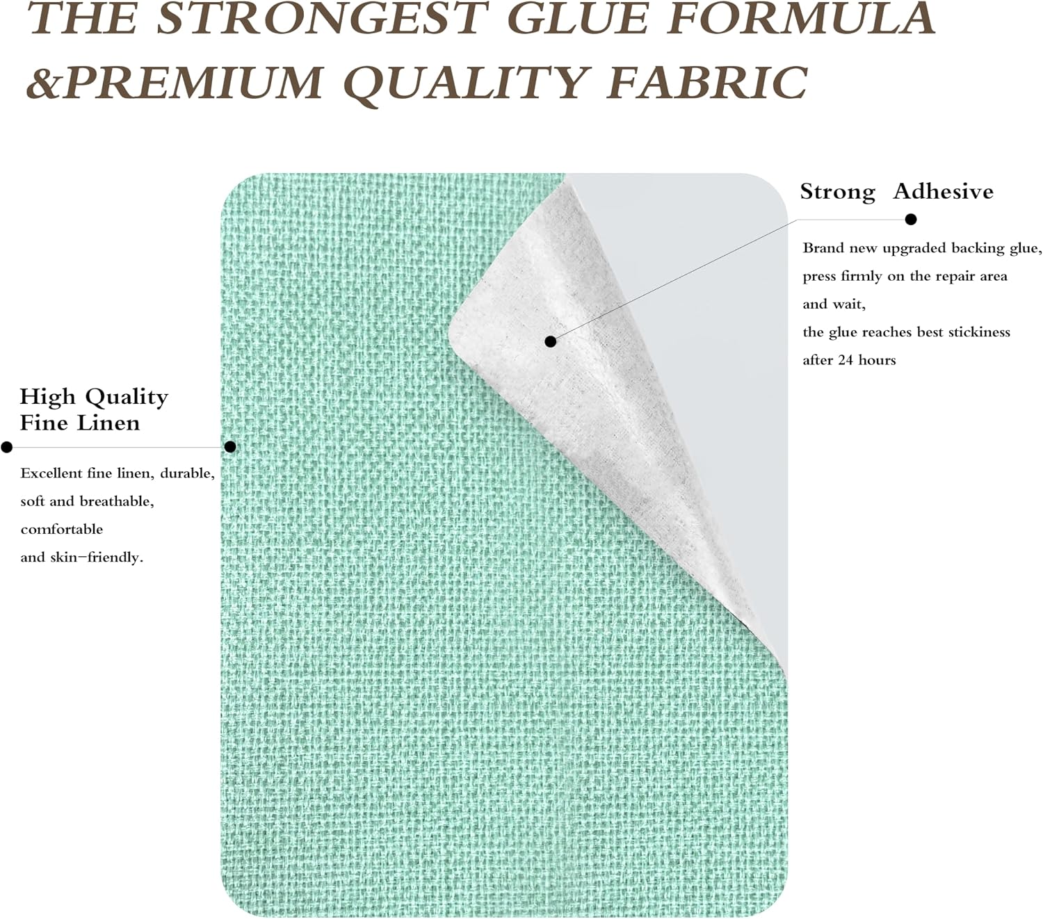 KING MOUNTAIN Linen Fabric Iron-on Repair Patch, Inside&Outside Fabric Repair Patch, 3"x60" with Backing Glue Linen Repair Decorative Patch kit (Mint Green)
