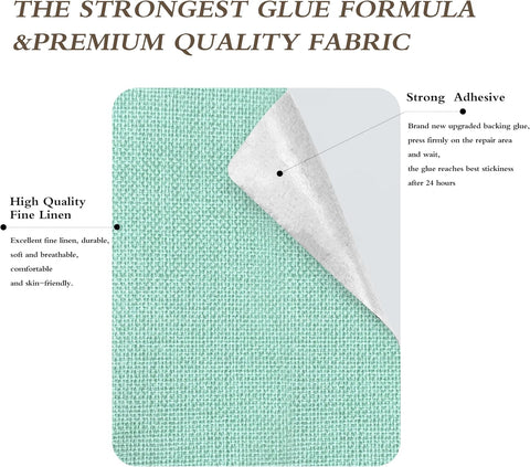 KING MOUNTAIN Linen Fabric Iron-on Repair Patch, Inside&Outside Fabric Repair Patch, 3"x60" with Backing Glue Linen Repair Decorative Patch kit (Mint Green)