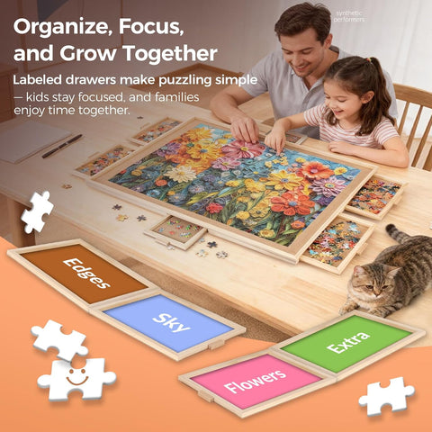 ALL4JIG 2000 Pieces Rotating Puzzle Board with 6 Drawers and Cover,28.50"x40.16"Portable Jigsaw Puzzle Table for Adults,Lazy Susan Spinning Puzzle Boards Gift for mom,Surface for Bricks Building