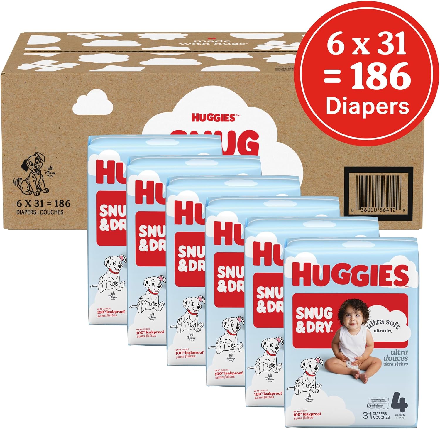 Huggies Snug & Dry Diapers Size 4, 186 Count