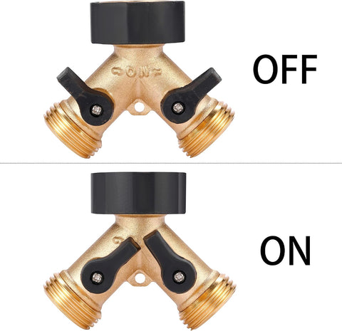 Garden Hose Splitter 2 Way Heavy Duty, Y Connector Brass Garden Hose Adapter, 2 Pack Hose Bib Splitter with 4 Extra Rubber Washers