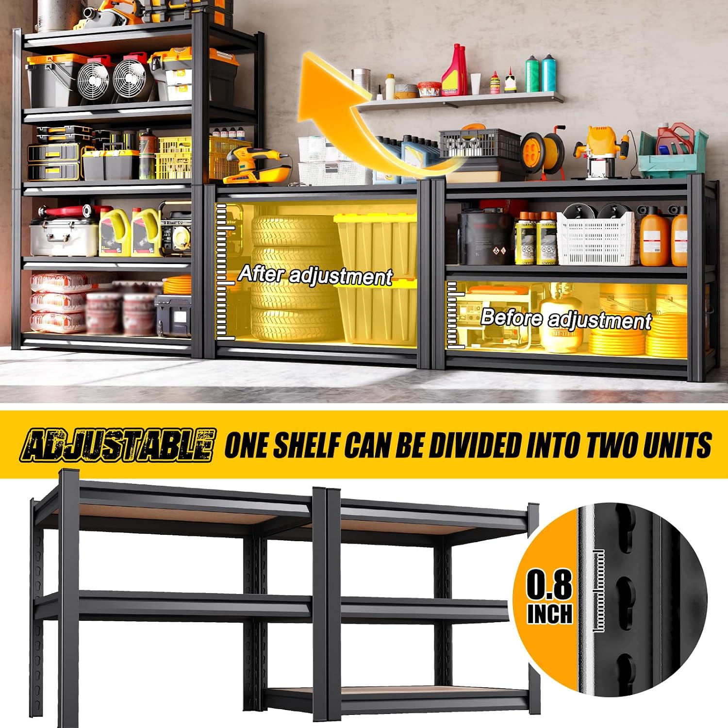 71" H x 28" W x 12" D Garage Shelving for Home & Garage Organization, 5-Tier Adjustable Metal Storage Rack for Tools, Storage Bins & Household Essentials, Utility Shelf for Garage, Pantry
