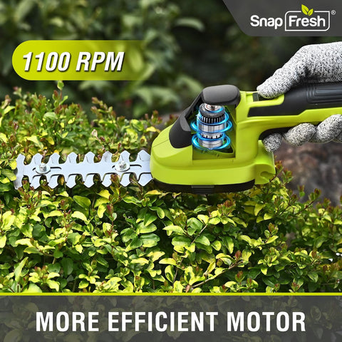 SnapFresh Cordless Grass Shear Bush Trimmer, 2 in 1 Handheld Hedge Trimmer, 7.2V Electric Grass Trimmers, Lightweight Shrubbery Trimmers Battery & Charger Included, Shrub Trimmer for Garden(Green)