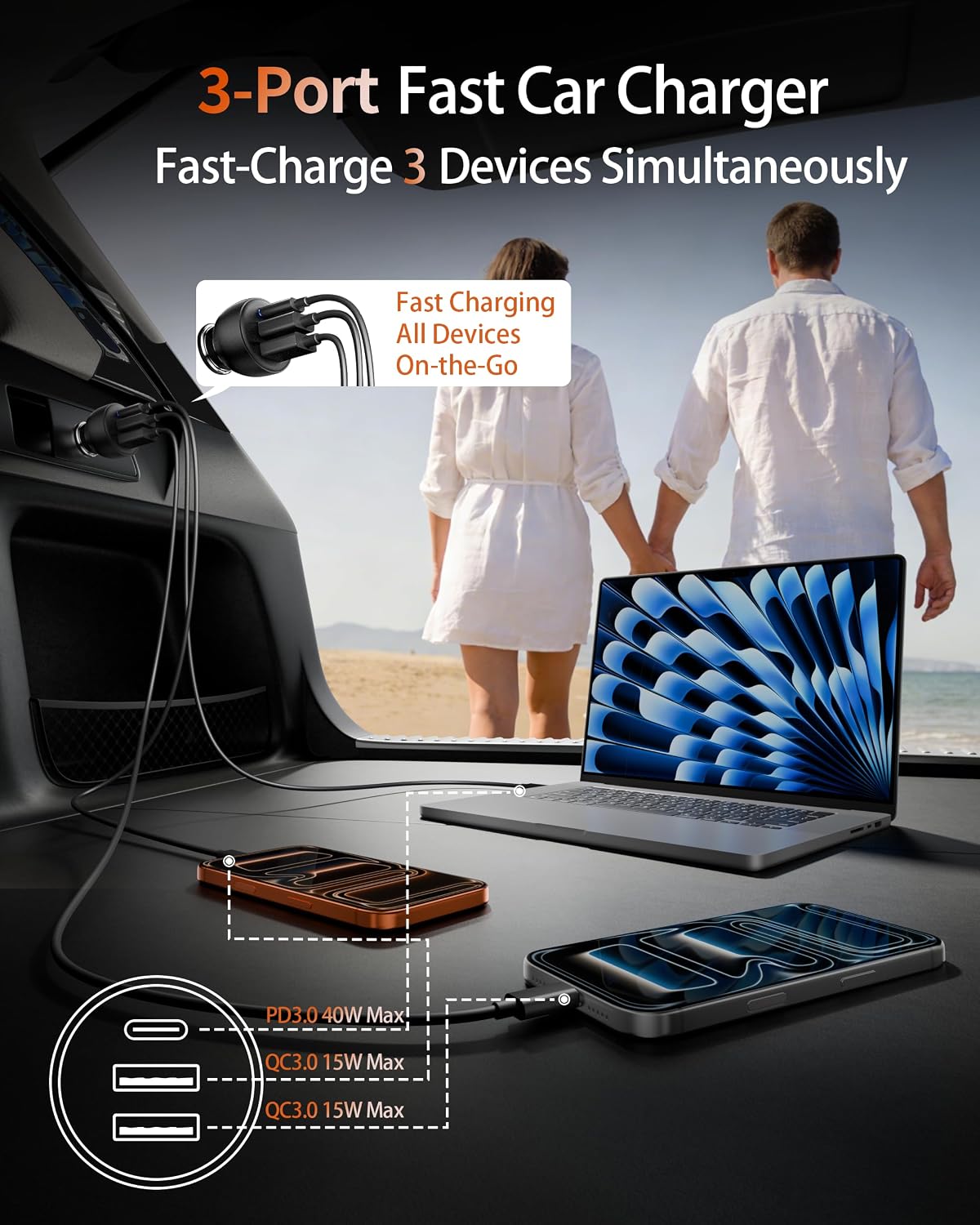 USB C Car Charger, 2 Pack 70W Fast Charging Cigarette Lighter USB Charger