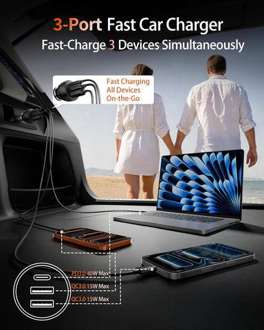 USB C Car Charger, 2 Pack 70W Fast Charging Cigarette Lighter USB Charger