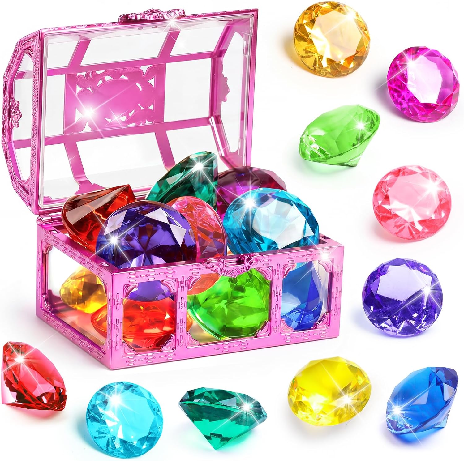 Diving Gems Pool Toys with Purple Treasure Chest Toy for Girls Age 3-10