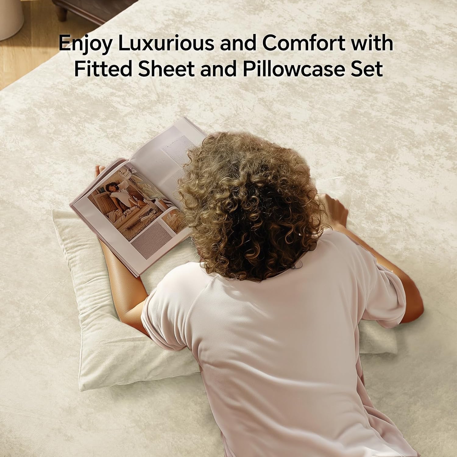 BEDELITE Velvet Fitted Sheet and Pillowcase Set 2Pcs, Twin, Cream