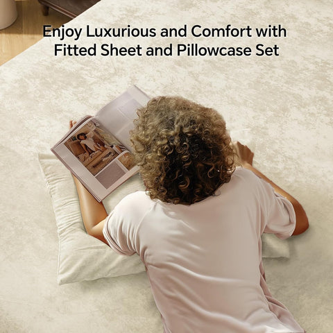 BEDELITE Velvet Fitted Sheet and Pillowcase Set 2Pcs, Twin, Cream