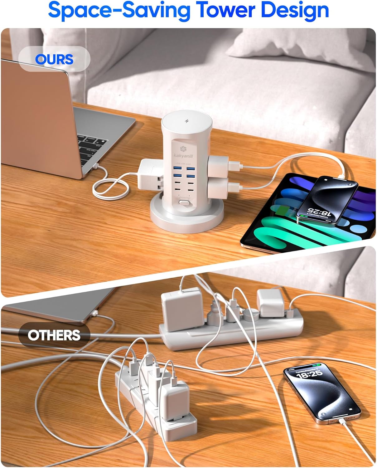 Power Strip Tower, kakyanill Charging Station 9 AC Outlets 8 USB Ports