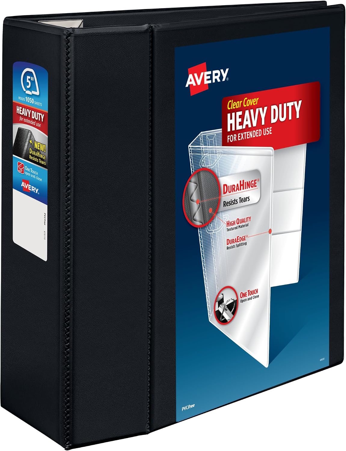 Avery Heavy-Duty 3 Ring Binder, 5" EZD Rings, 1 Black Binder | For Heavy School, Home and Office Use, DuraHinge Tear-Resistant Spine, DuraEdge Split-Resistant Sides, Linen-Texture Finish