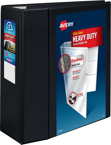 Avery Heavy-Duty 3 Ring Binder, 5" EZD Rings, 1 Black Binder | For Heavy School, Home and Office Use, DuraHinge Tear-Resistant Spine, DuraEdge Split-Resistant Sides, Linen-Texture Finish