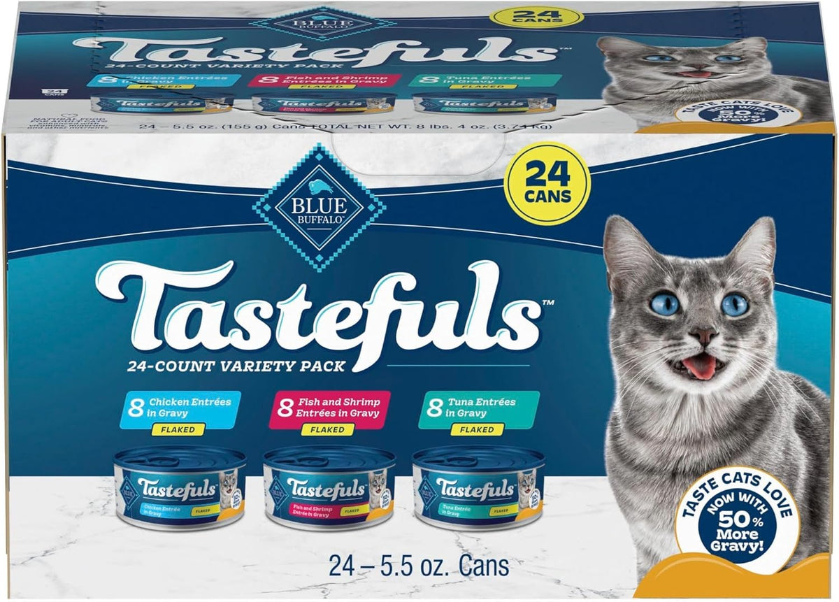 Blue Buffalo Tastefuls Variety Pack Flaked Wet Cat Food, 5.5 oz, 24 ct