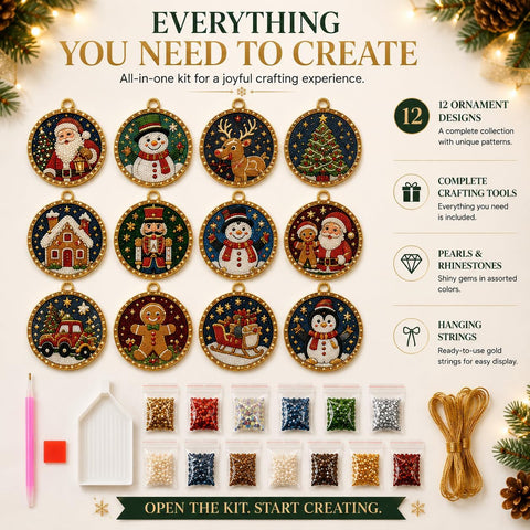 12pcs Diamond Painting Art Christmas Ornaments, DIY Pearl Diamond Art Kits for Adults Hanging Pendant Style Pearl Art Kits for Adults Christmas Decor Craft C