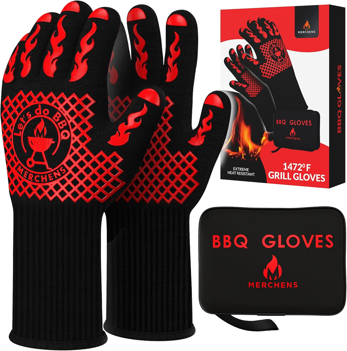 BBQ Grill & Oven Gloves 1472°F Heat Resistant | Storage Case & Gift Box