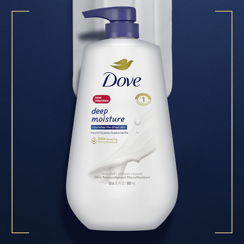 Dove Body Wash with Pump with Skin Natural Nourishers Instantly Soft Skin and Lasting Nourishment Deep Moisture Cleanser Effectively Washes Away Bacteria While Nourishing Your Skin 34 oz (Pack of 3)