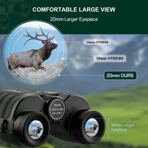 12x30 Compact HD Binoculars for Adults and Kids High Powered - Large View Binoculars with Clear Low Light Vision - Super Bright Lightweight & Waterproof Binoculars for Bird Watching Travel Hunting