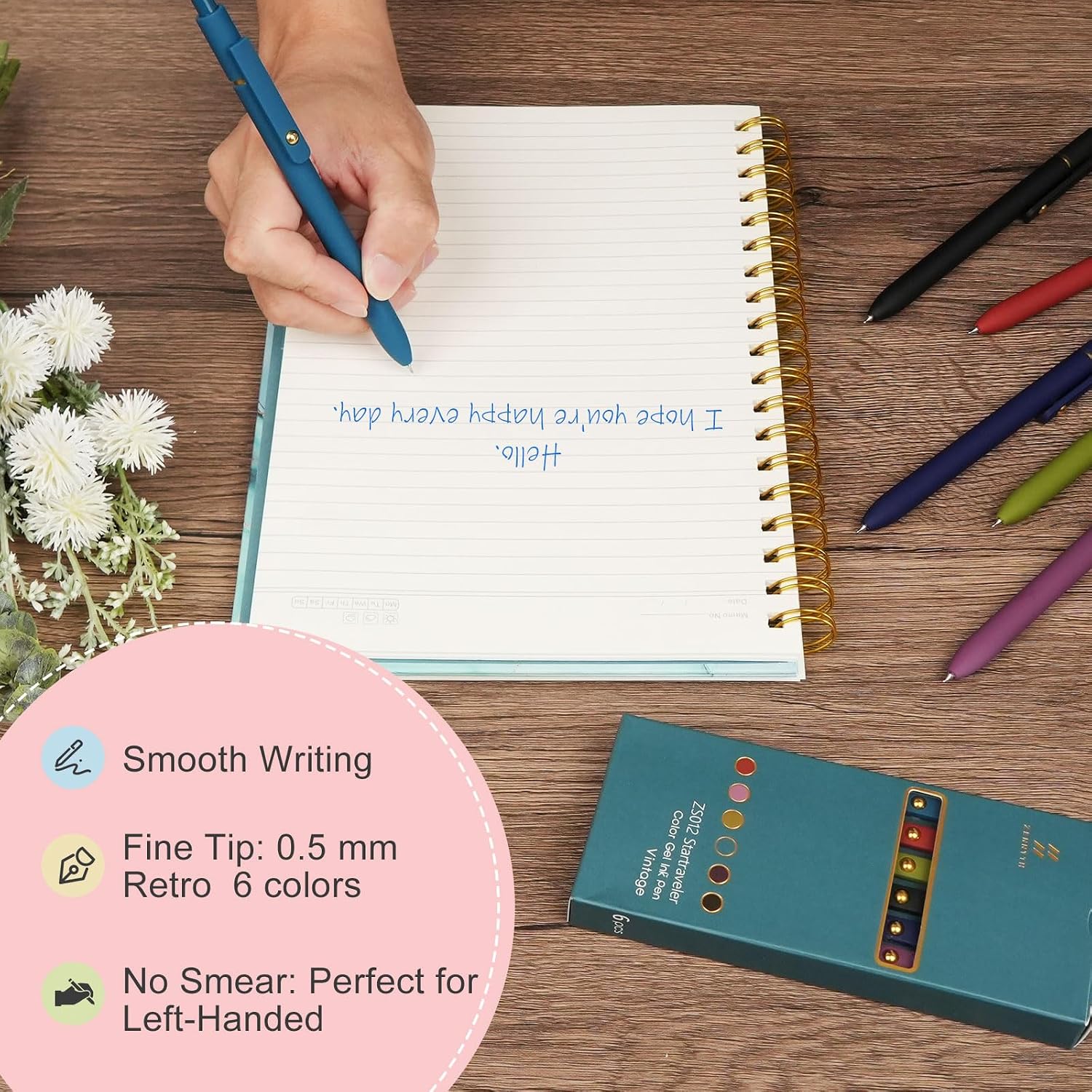 Ddaowanx Colored Gel Pens,0.5mm Fine Point Smooth Writing Color Ink Pens