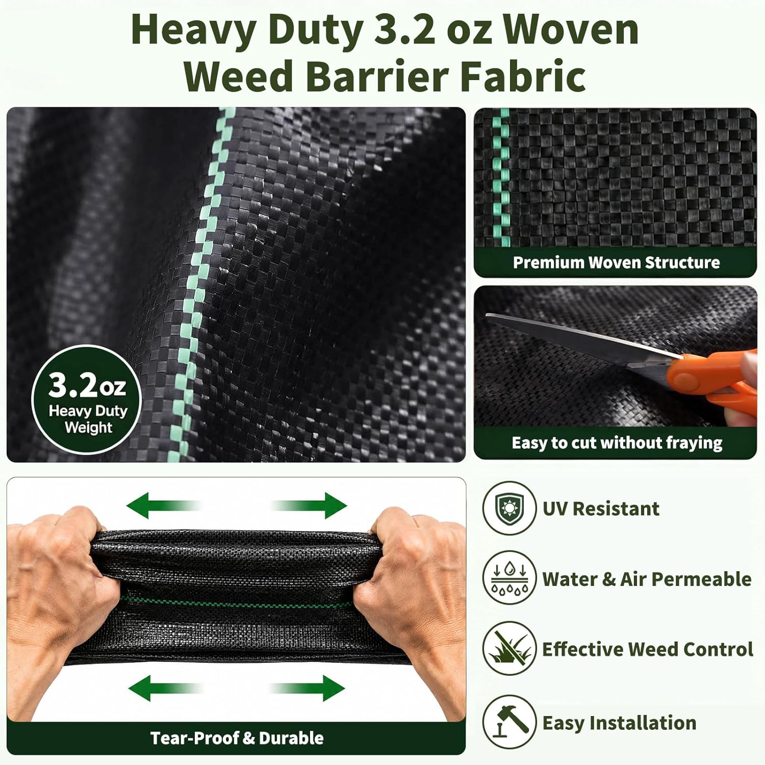 EXTRAEASY 17 in (1.4 ft) x 50 ft Landscape Fabric Weed Barrier, 3.2 oz Heavy Duty Woven Weed Blocker, Ground Cover Geotextile Fabric for Under Gravel, Garden Bed Liner & Pathways