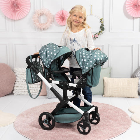 Bayer Twin Doll Stroller - Double Baby Doll Pram for 18 Inch Dolls, Green