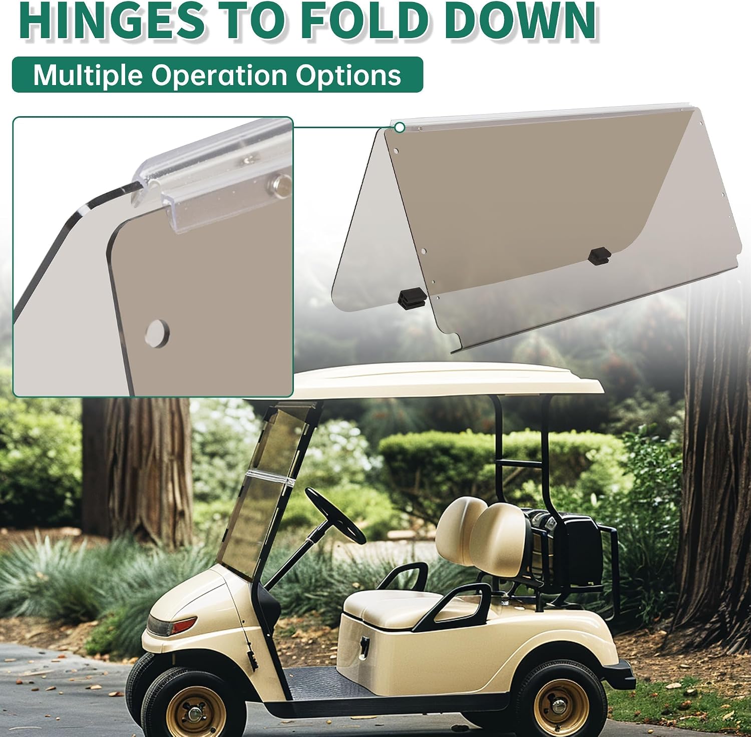 ECOTRIC Tinted Windshield Compatible with 1982-2000 5 Club Car DS Golf Cart