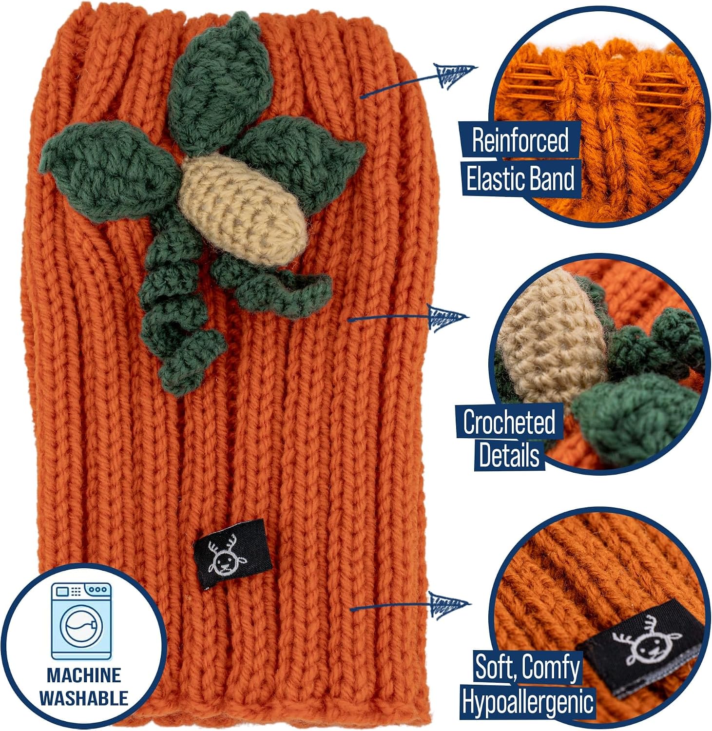 Zoo Snoods Pumpkin Dog Costume - Warm Crochet Snood Wrap for Pets, Neck Ear Cover Protection, Halloween Winter (Large)