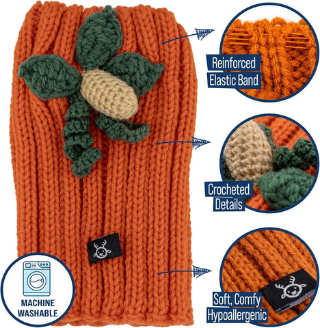 Zoo Snoods Pumpkin Dog Costume - Warm Crochet Snood Wrap for Pets, Neck Ear Cover Protection, Halloween Winter (Large)