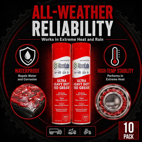 AtomLube Ultra Heavy Duty Red Grease, 10-Pack of 14 oz Tubes