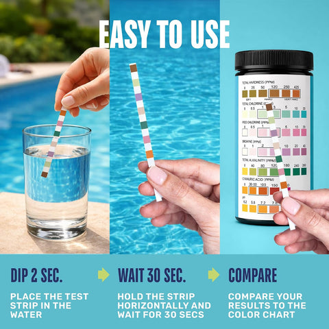 JNW Direct Pool Test Strips for Pools and Spas - 7 in 1 Water Test 100 Pack