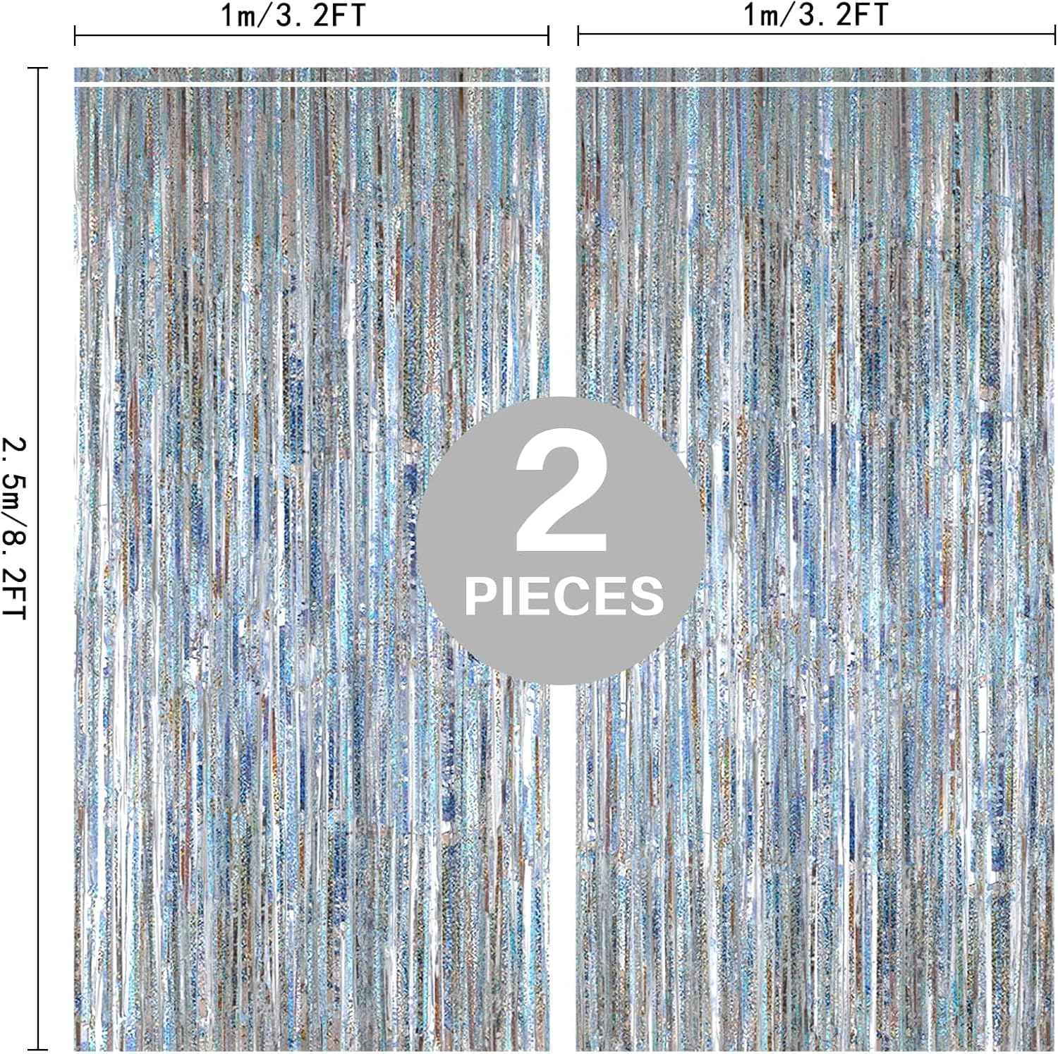 PIGETALE Glitter Silver Backdrop, 2 Pack 3.2 x 8.2 ft Fringe Curtains