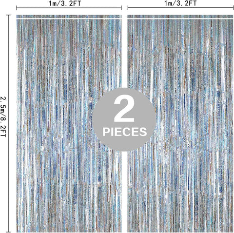 PIGETALE Glitter Silver Backdrop, 2 Pack 3.2 x 8.2 ft Fringe Curtains