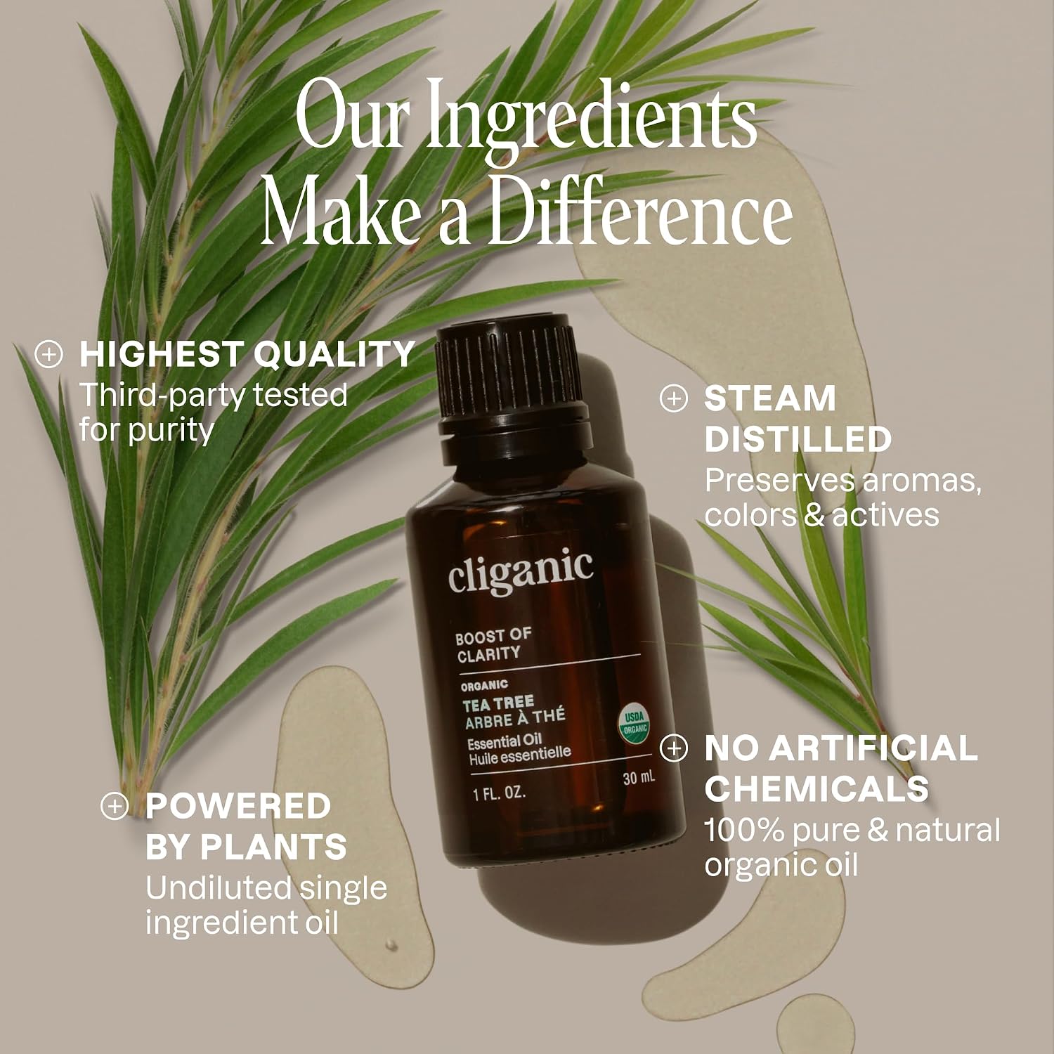 Cliganic Organic Tea Tree Essential Oil, 100% Pure Natural, for Aromatherapy | Non-GMO Verified (Packaging May Vary)