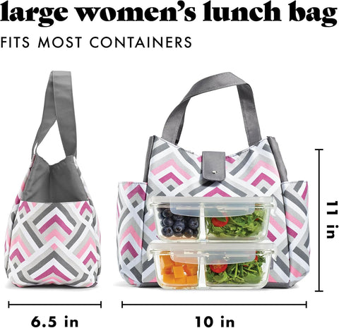 Fit & Fresh Lunch Bag For Women, Insulated Womens Lunch Bag For Work, Leakproof & Stain-Resistant Large Lunch Box For Women With Containers and Matching Tumbler, Snap Closure Westport Bag Magenta