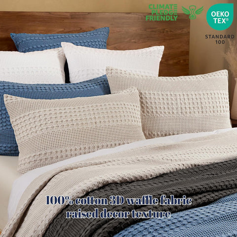 PHF Cotton Waffle Pillow Shams King Size 20" x 36", Oatmeal, No Insert