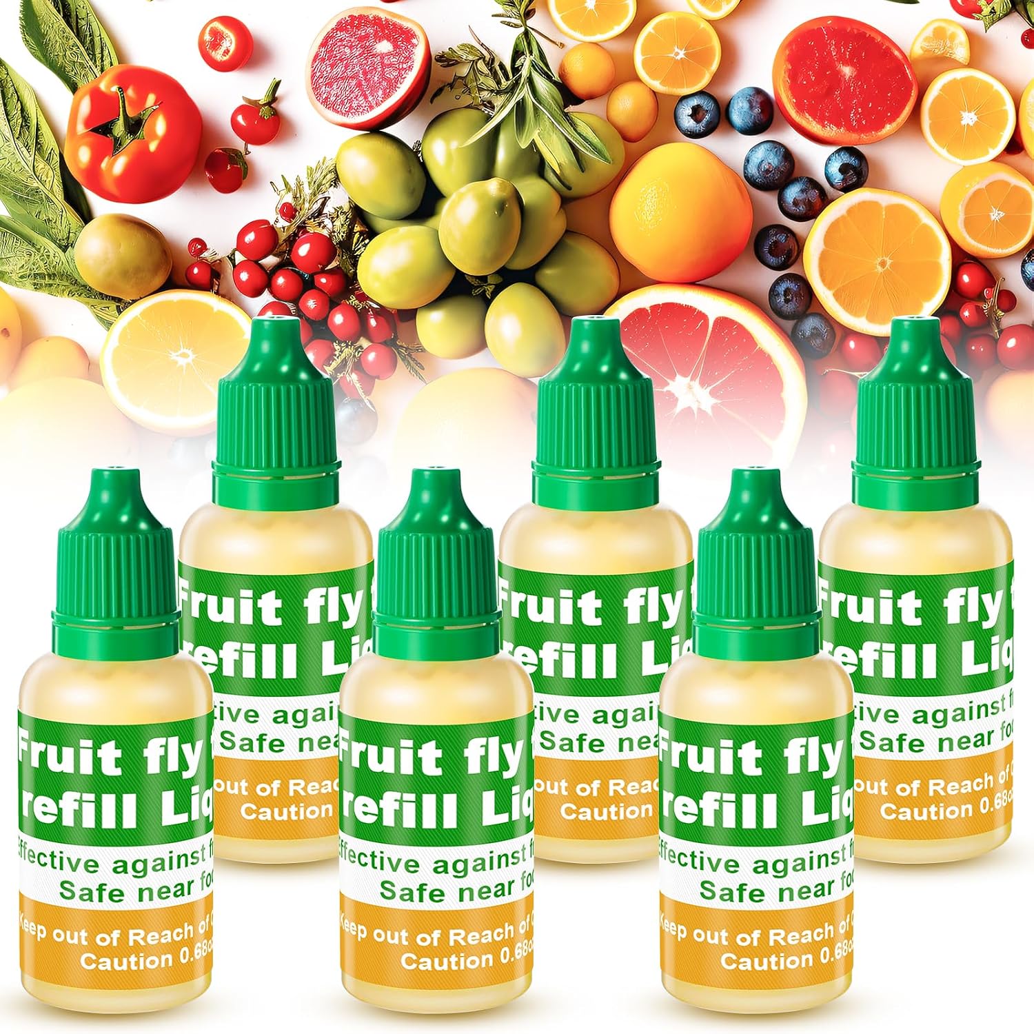 Qualirey 6 Pack Fruit Fly Trap Refill Liquid, 0.68oz Per Bottle (Green)