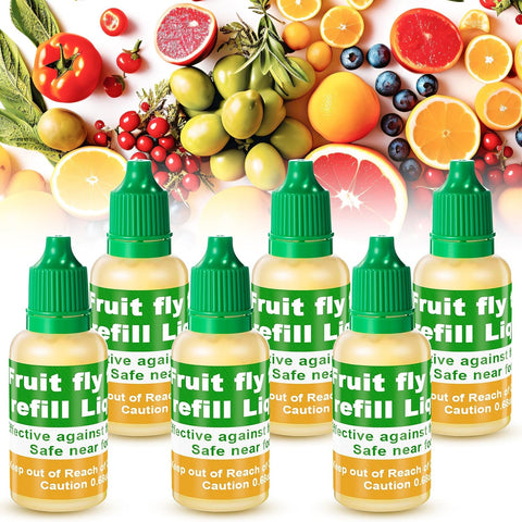 Qualirey 6 Pack Fruit Fly Trap Refill Liquid, 0.68oz Per Bottle (Green)