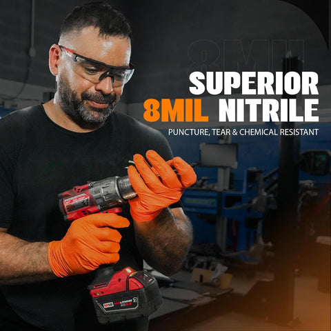 GRIPXX Herkules Grip Heavy Duty 8Mil Nitrile Gloves,3D Raised Diamond Texture-Latex & Powder Free-Industrial, Mechanic