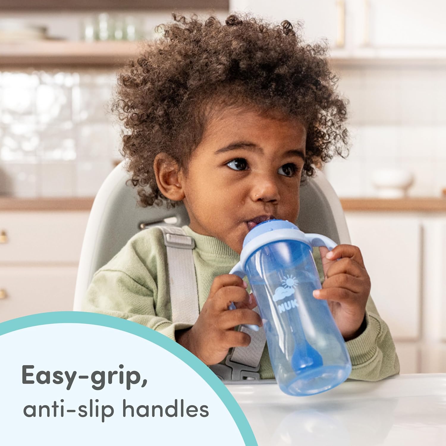 NUK First Choice Moana Learner Cup, 10 oz. Sippy Cup with Handles, Spill Proof, Leak Proof Soft Straw Cup, 2-pack