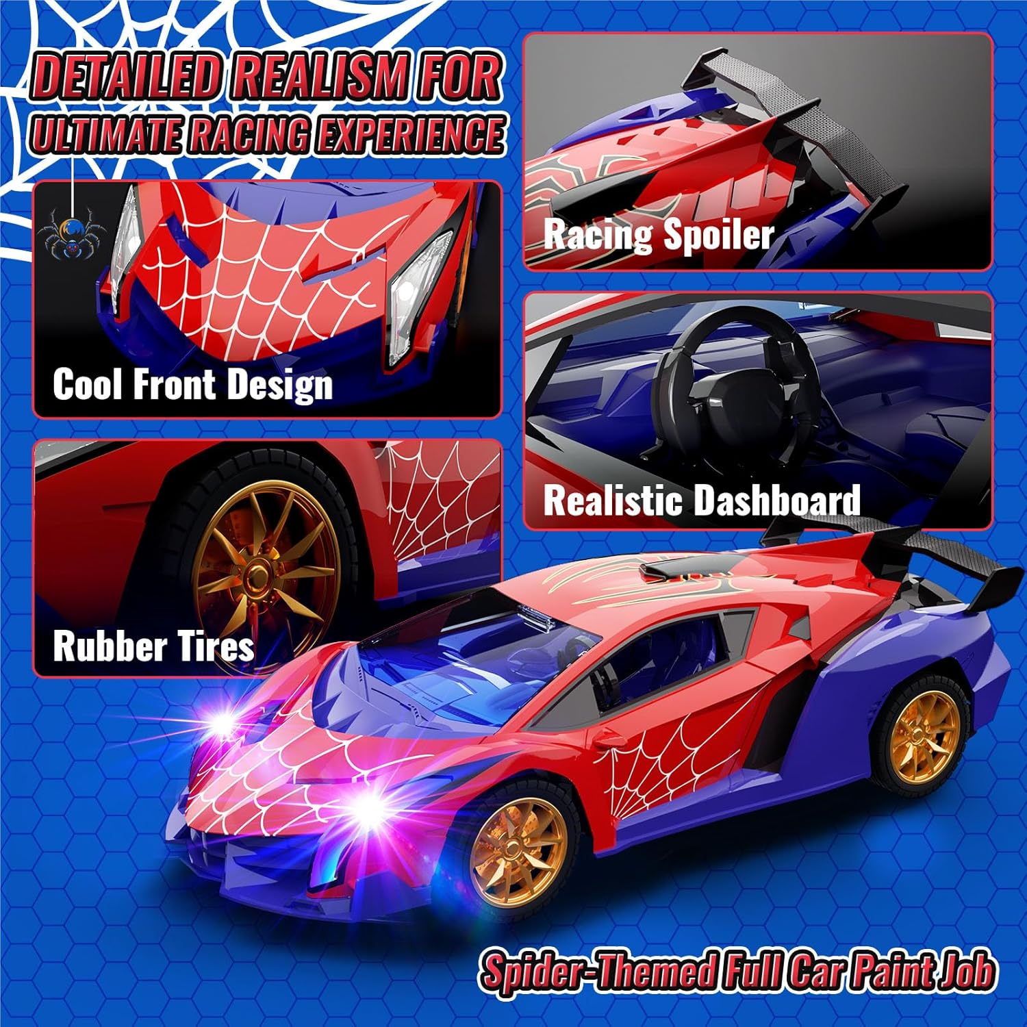 ZIROKAY Spider Remote Control Car with Multi-Color Flash Lights, Drift RC Cars, Spider Toys Gifts for 3 4 5 6 7 8 9 10 Year Old Boys Age 3-4 4-6 6-8 8-12 Christmas Birthday Gift, Toddler Kids Toy