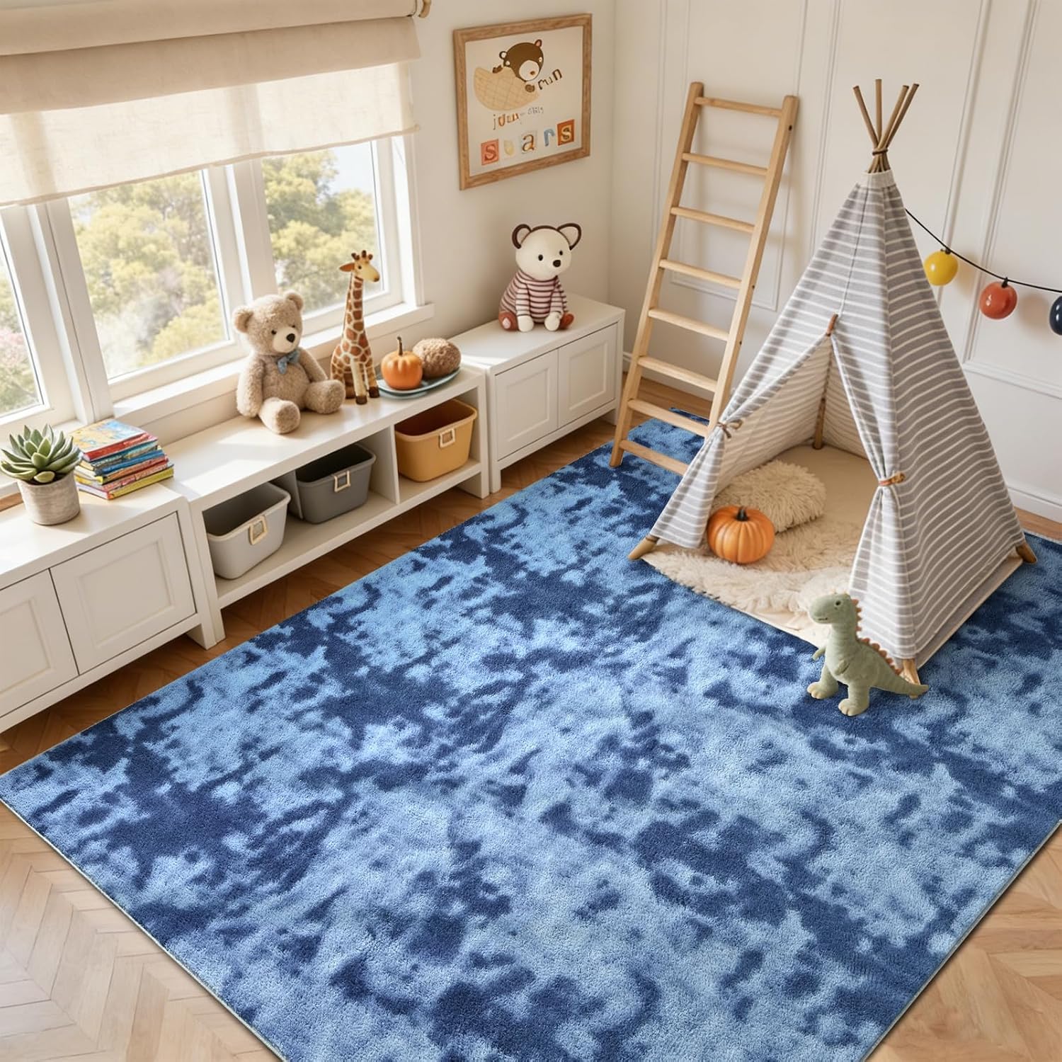 5x7 Tie-dye Teal Area Rug Non-Slip Washable Soft for Living Room Bedroom