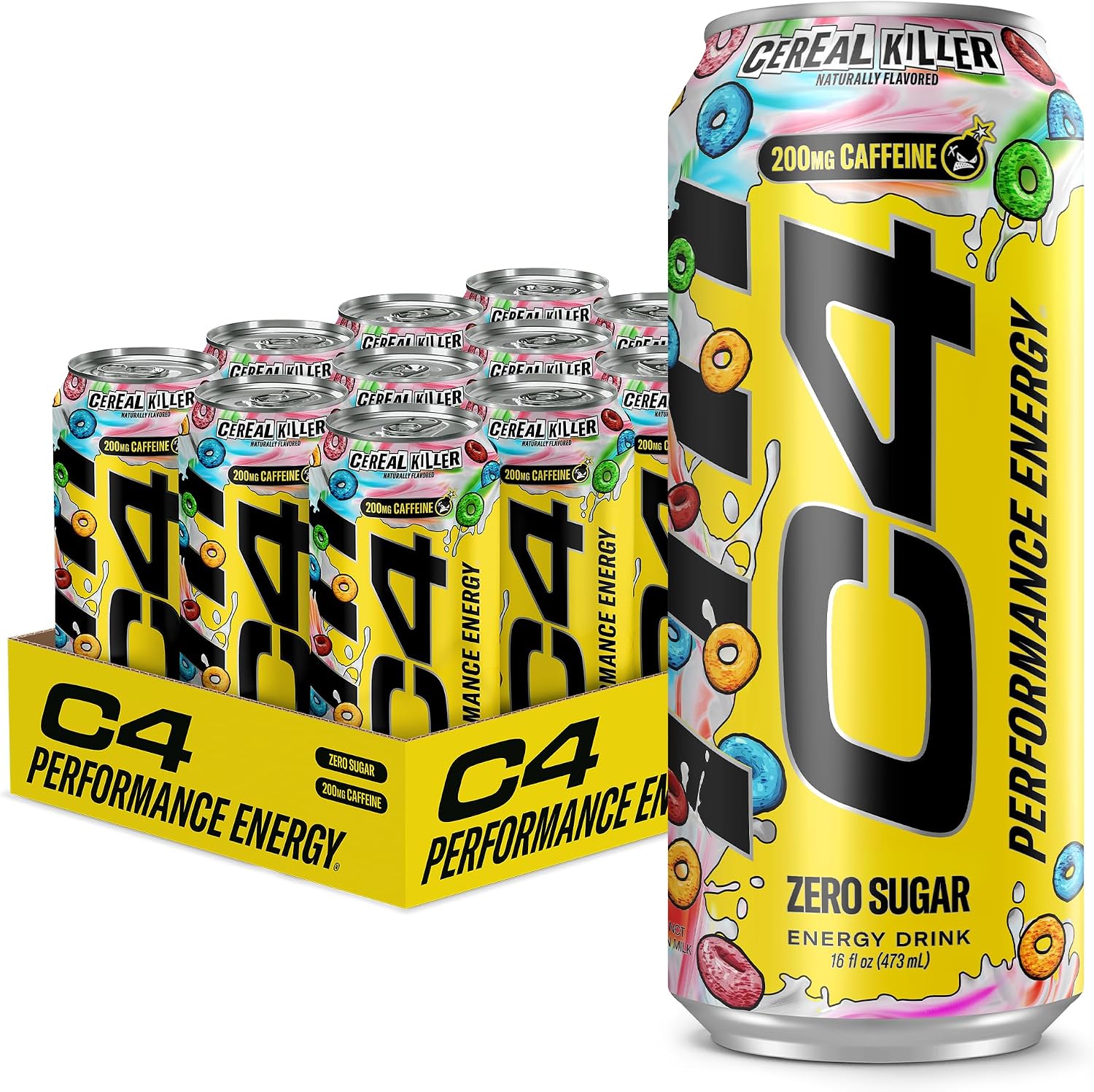 C4 Performance Energy Drink with Zero Sugar, 200mg Caffeine, 16 Fl Oz 12pk