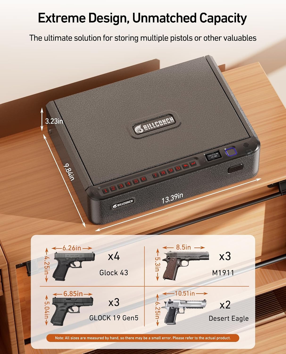 BILLCONCH Smart Gun Safe with Fingerprint, App, Keypad,LCD& Security Cable