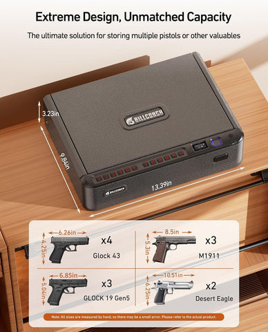 BILLCONCH Smart Gun Safe with Fingerprint, App, Keypad,LCD& Security Cable