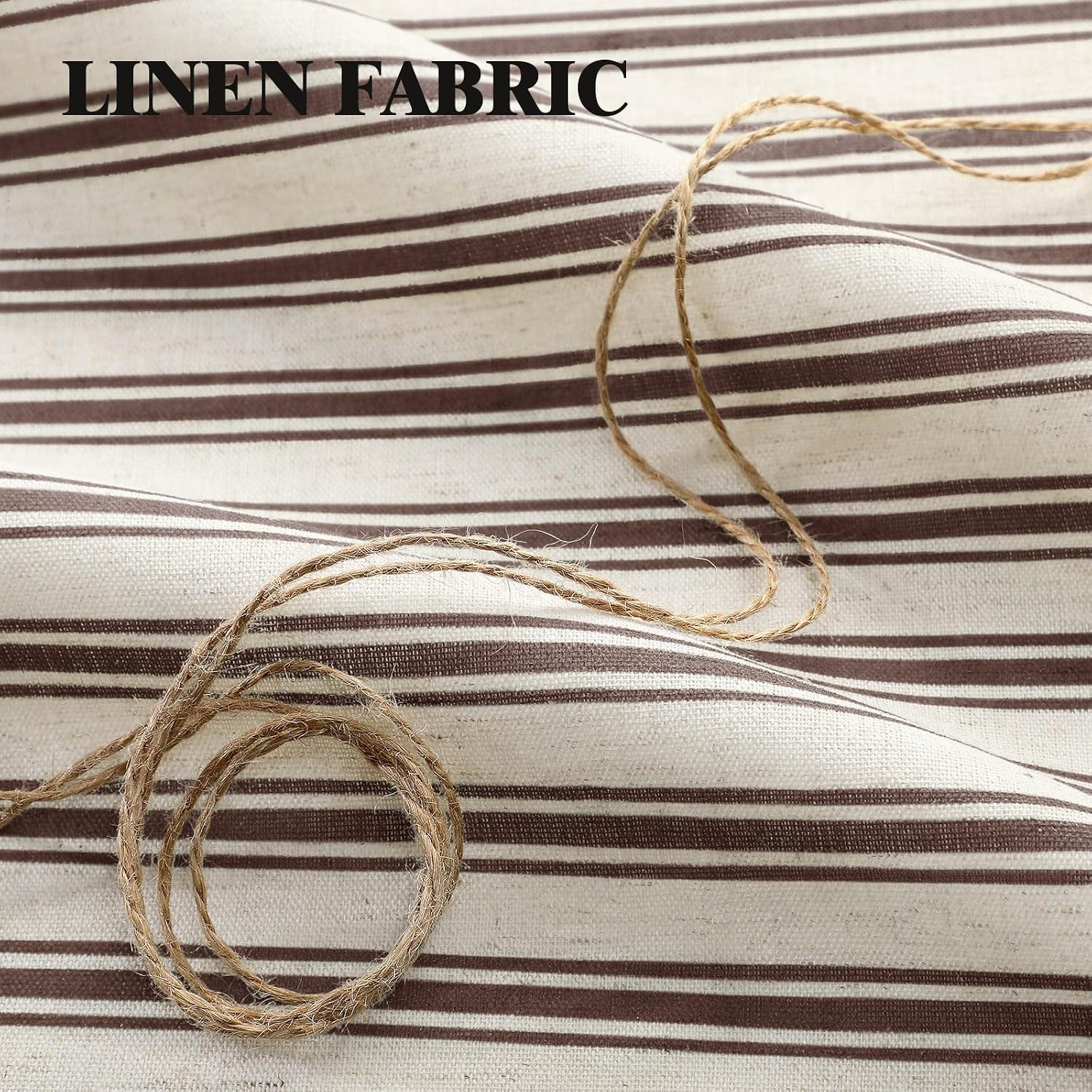 Farmhouse Shower Curtain Ruffle Linen Cream-Brown Stripe 72"W x 78"L
