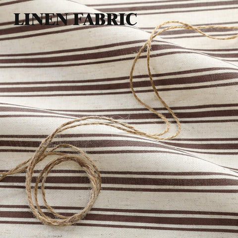 Farmhouse Shower Curtain Ruffle Linen Cream-Brown Stripe 72"W x 78"L