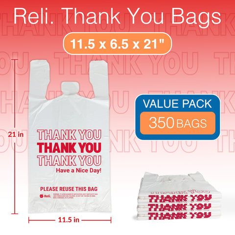 Reli. Thank You Plastic Bags (350 Count) (11.5" x 6.5" x 21") (White) - Grocery, Shopping Bag, Restaurants, Convenience Store