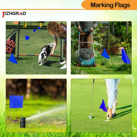 100Pack Blue Marking Flags, JIZHGRAD 16x4x5 Inch Marker Flags Use for Yard & Lawn, Boundary & Dog Training, Survey & Landscape, Sprinkler & Surveyor, Garden & Construction, High Visibility, Sturdy, Versatile, UV & Weather Resistant